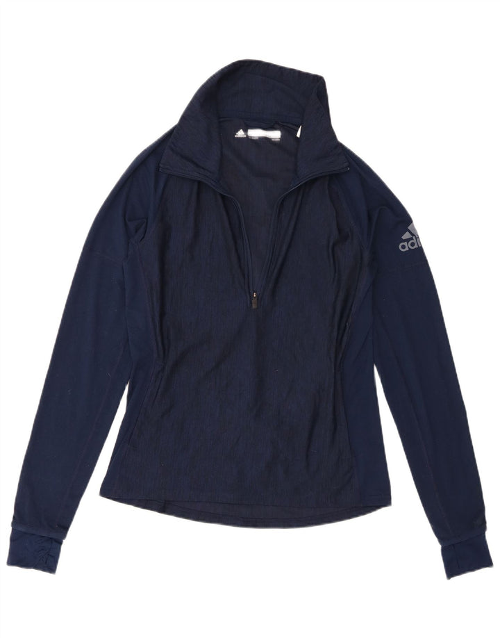 Adidas Mujer Gráfico Jersey Chándal Top Reino Unido 8/10 Pequeño Azul Marino