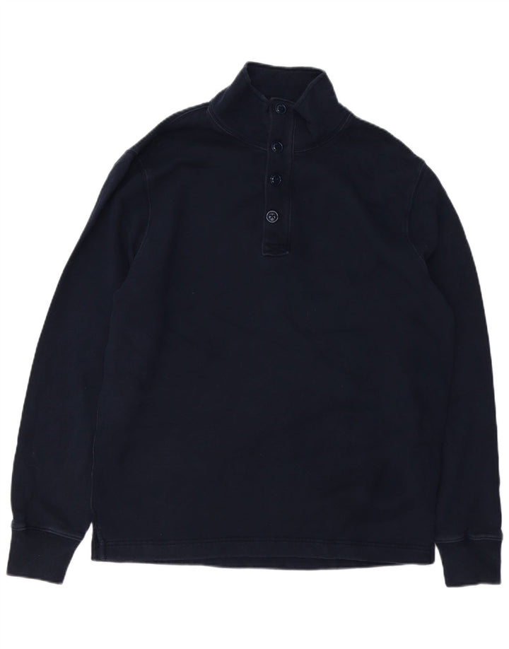 J. CREW - Sudadera con cuello y botones para hombre, talla grande, algodón azul marino