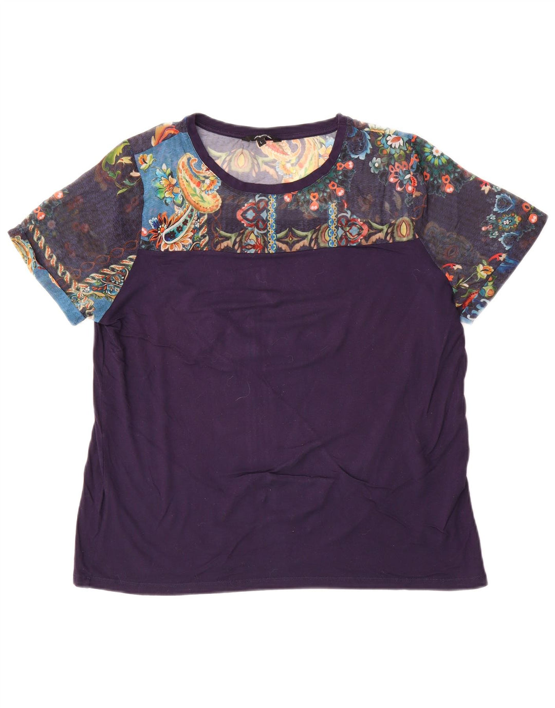 Desigual Mujer Camiseta Top Reino Unido 40 Grande Azul Marino Floral