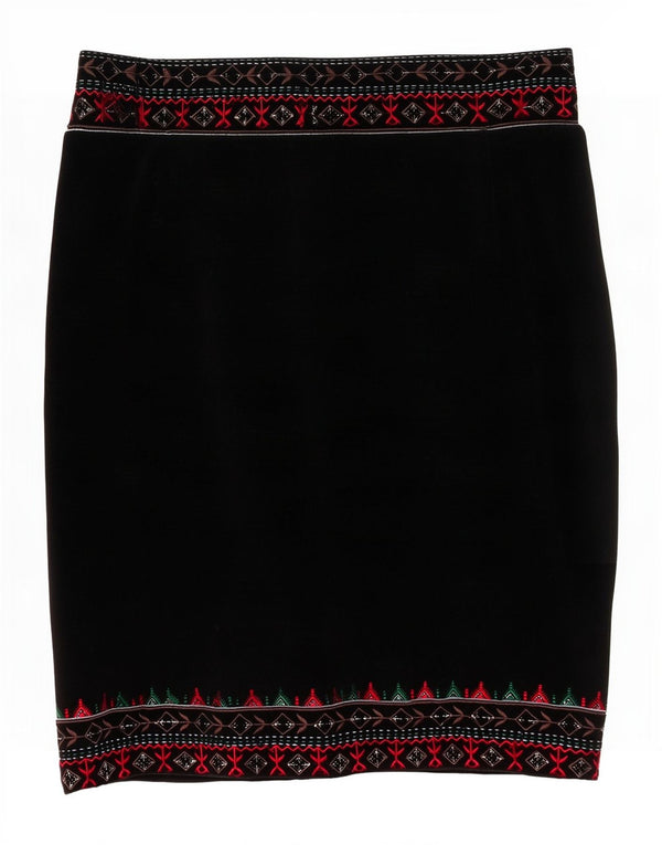 Brora Falda lápiz de terciopelo para mujer UK 12 Medium W32 Algodón floral negro