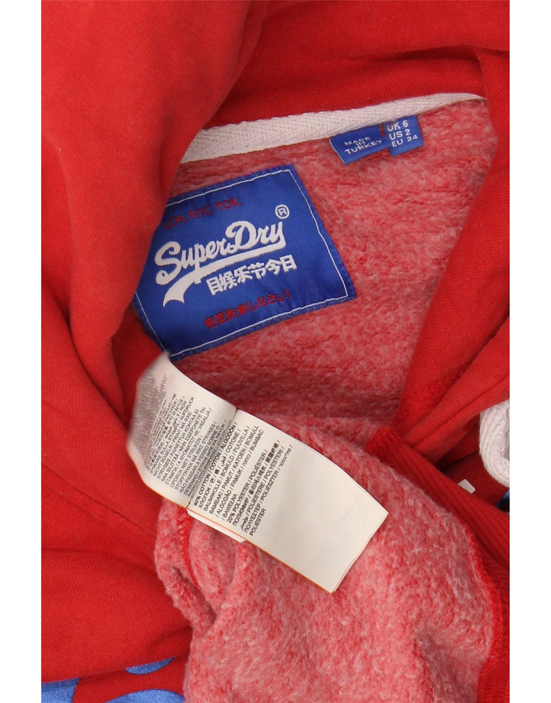 SUPERDRY Jersey con capucha gráfica para mujer UK 6 XS Algodón rojo