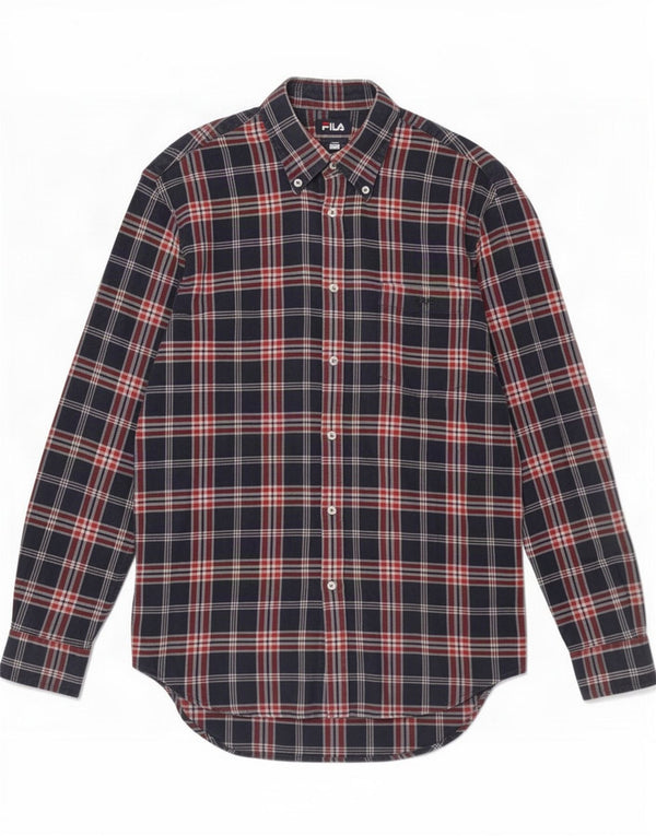 Fila Mens Flannel Shirt Large Navy Blue Check Cotton