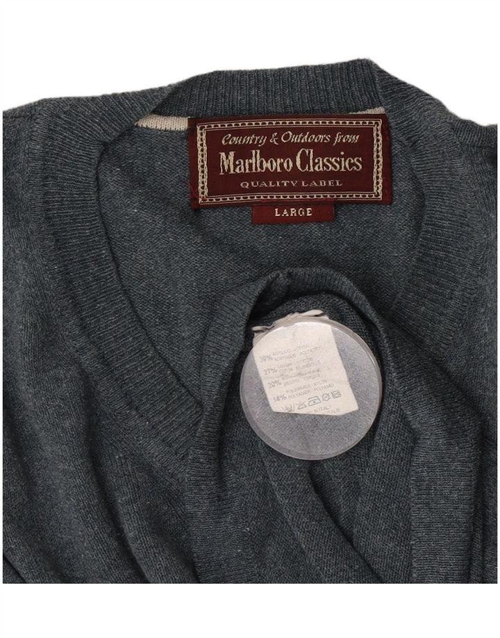 Marlboro Classics Suéter con cuello en V para hombre Acrílico moteado gris grande