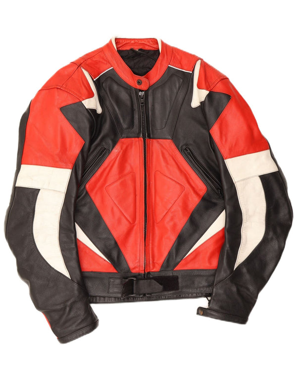 Vintage hombres cuero Racer chaqueta Reino Unido 40 gran bloque de color multicolor