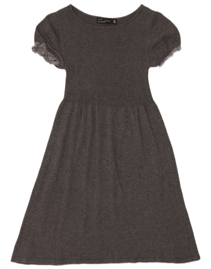 Zara Mujer Vestido Acampanado UK 8 Pequeño Algodón Gris
