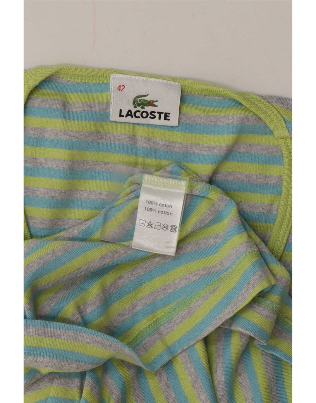 Camiseta Lacoste Mujer Top Talla 42 Algodón Rayas Azul Grande