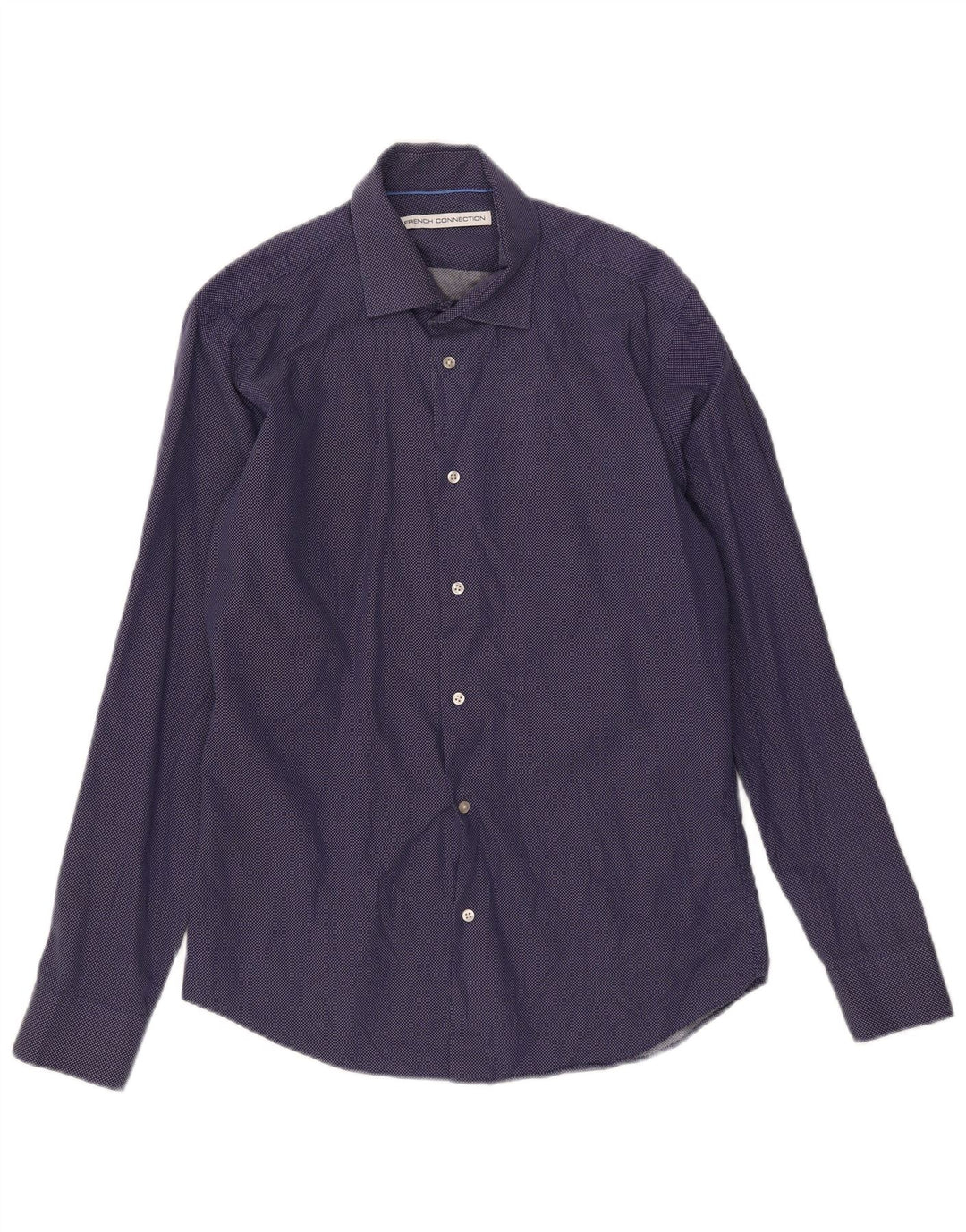French Connection Camisa para hombre Talla 15 1/2 Mediana Azul marino Algodón geométrico