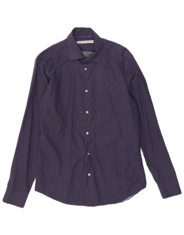 French Connection Camisa para hombre Talla 15 1/2 Mediana Azul marino Algodón geométrico