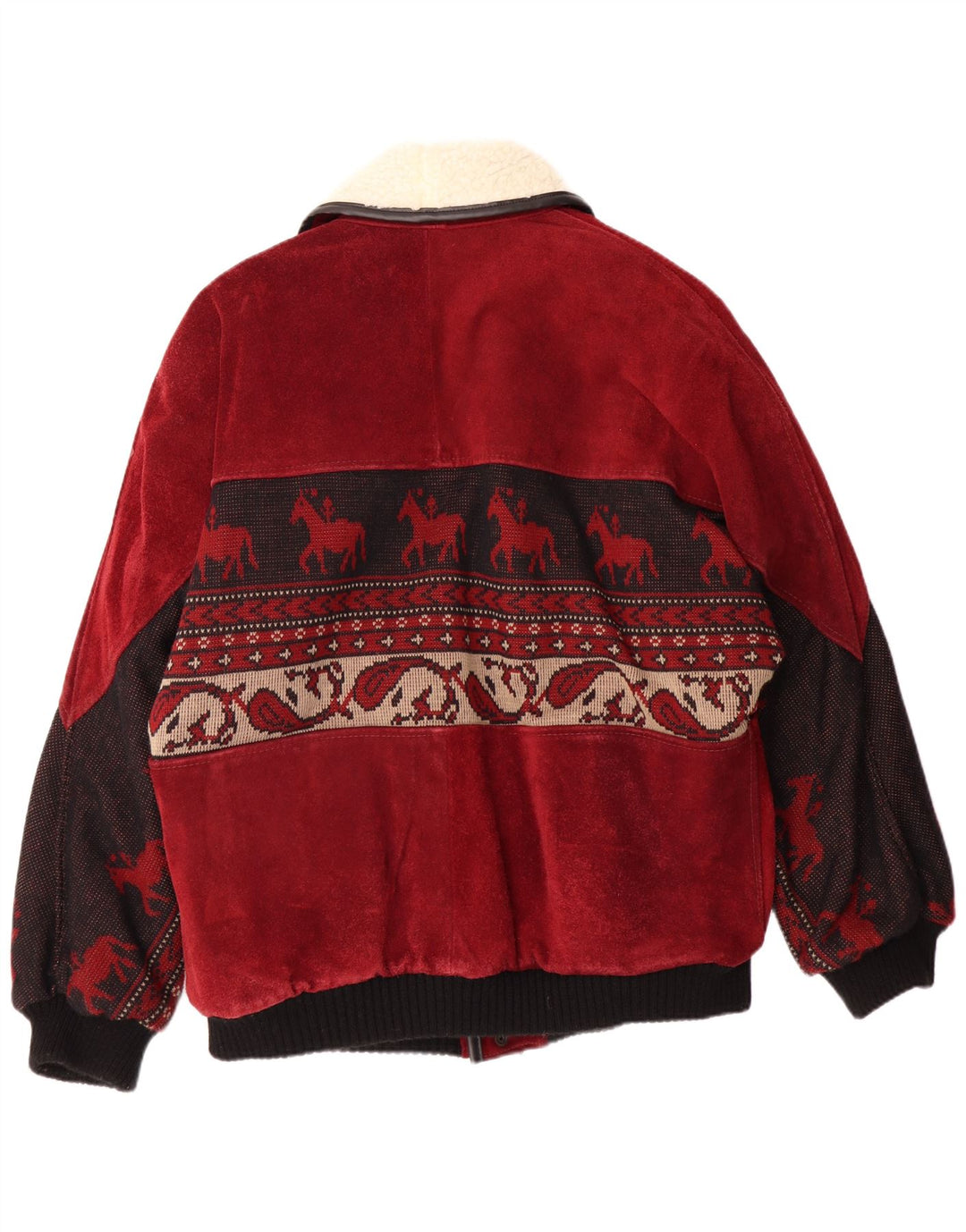 C&A Chaqueta de ante Sherpa para hombre Reino Unido 40 Grande Cuero Fair Isle rojo