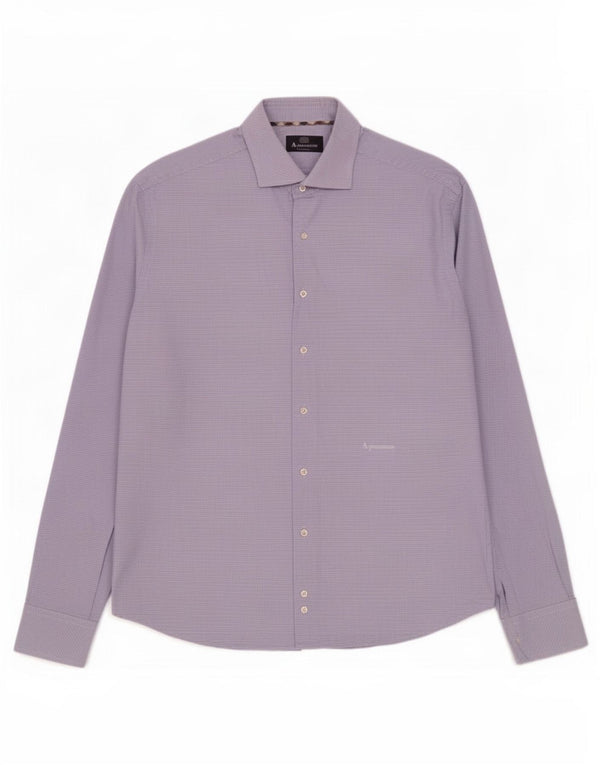 Aquascutum Camisa Hombre Talla 17 1/2 44 XL Algodón Geométrico Azul