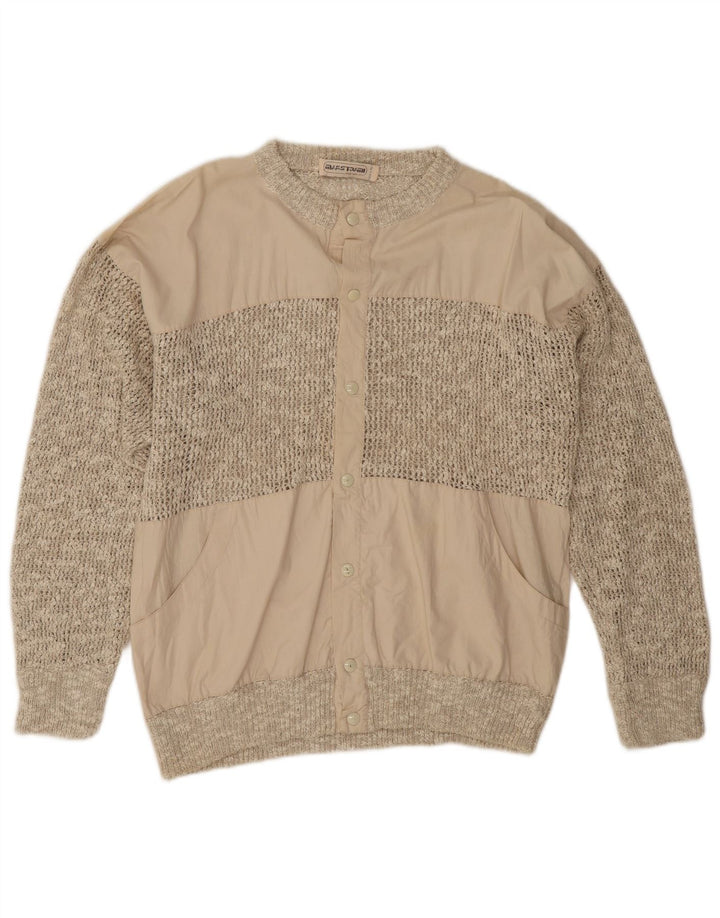 Vintage hombres Cardigan suéter medio beige algodón