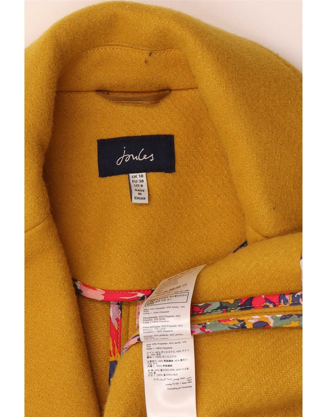 Abrigo Joules para mujer UK 10 Pequeño Amarillo Poliéster Clásico
