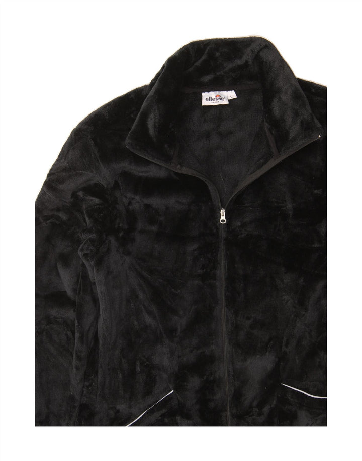 ELLESSE Womens Fleece Jacket UK 14 Large Black Polyester Vintage Ellesse and Second-Hand Ellesse from Messina Hembry 
