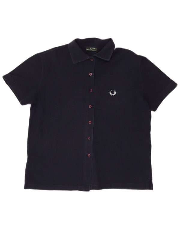 FRED PERRY Camisa de manga corta para mujer UK 40 XL Algodón azul marino