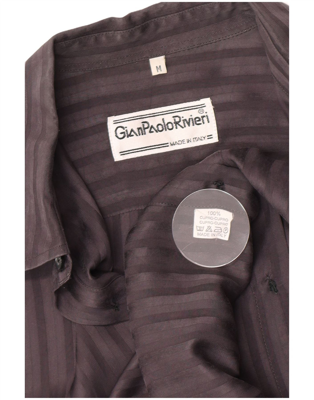 Camisa Vintage Hombre Cupro Rayas Gris Medio Clásica