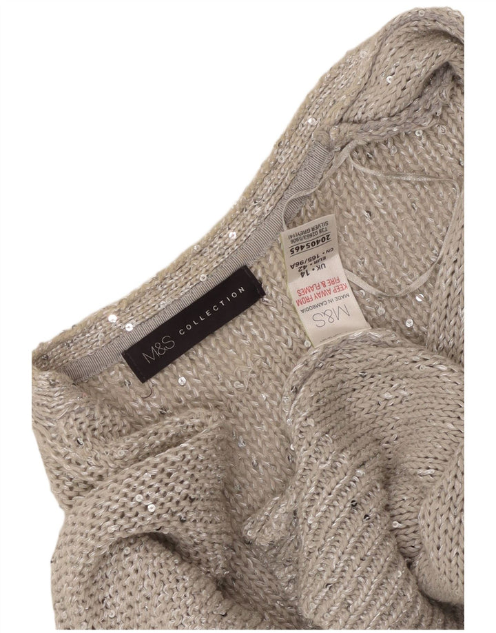 MARKS & SPENCER Suéter tipo cárdigan abierto de manga 3/4 para mujer UK 44 Gris grande