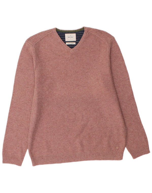 Jersey con cuello en V de lana de cordero rosa medio para hombre de White Stuff