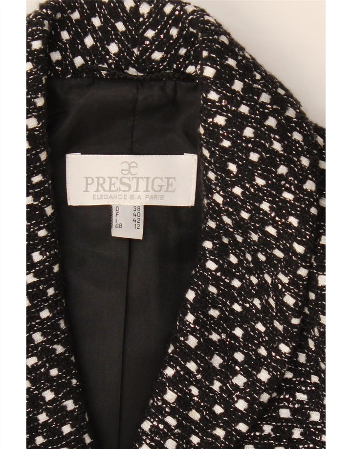 PRESTIGE Womens 4 Button Blazer Jacket UK 12 Medium  Black Spotted Wool Vintage Prestige and Second-Hand Prestige from Messina Hembry 