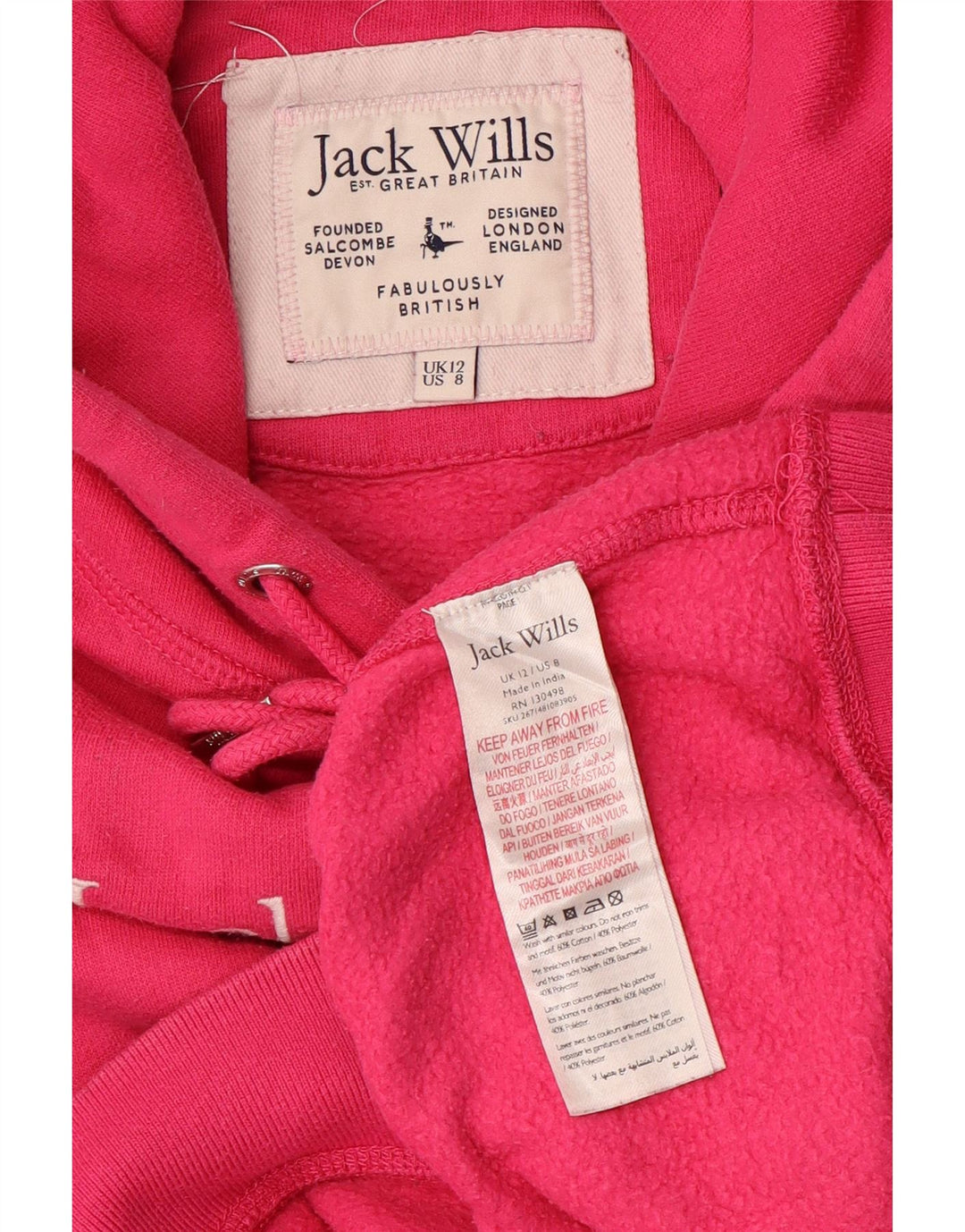 JACK WILLS Jersey con capucha y gráfico de corte extragrande para mujer UK 40 Medium Pink