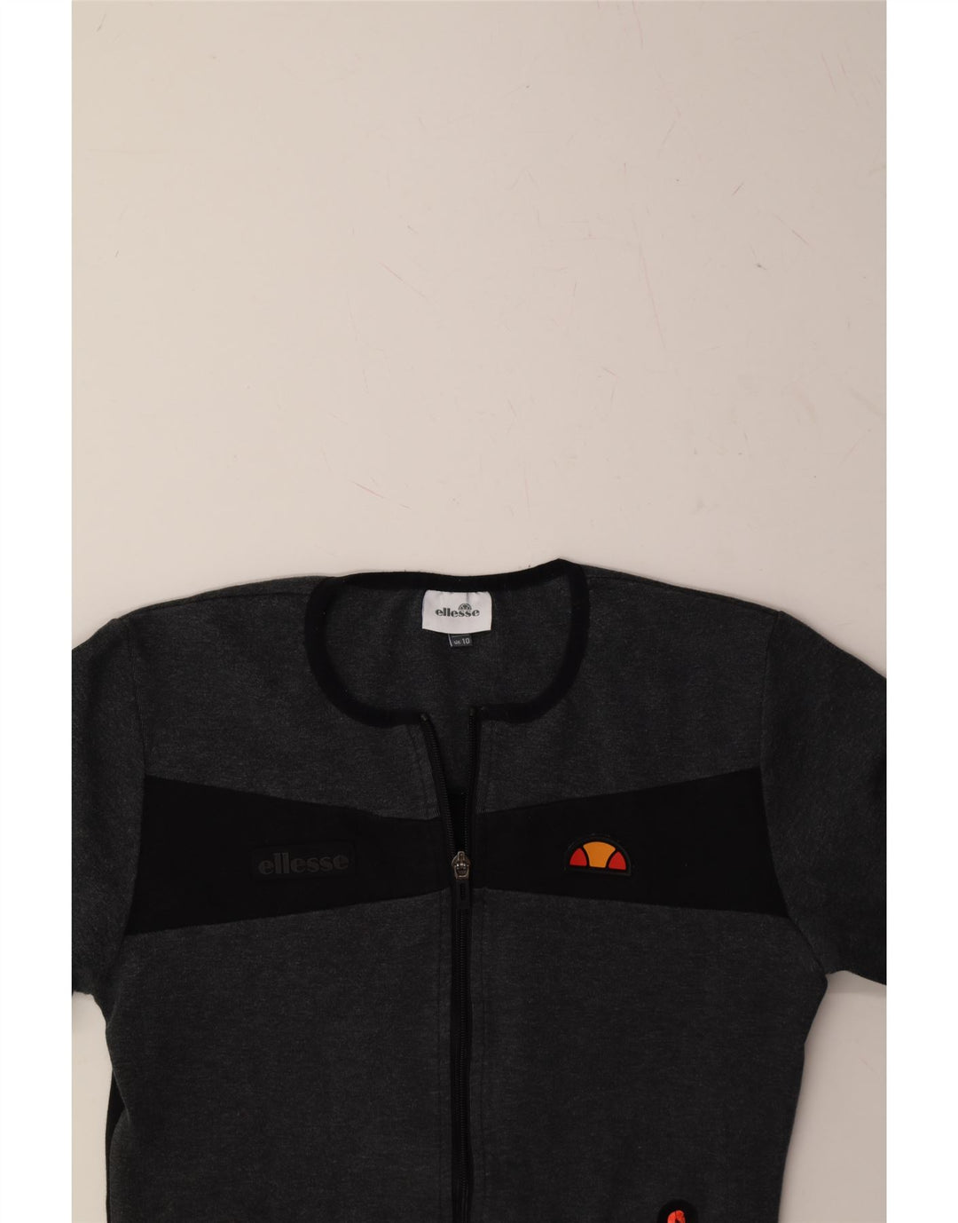ELLESSE Womens Tracksuit Top Jacket UK 10 Small Grey Colourblock Cotton Vintage Ellesse and Second-Hand Ellesse from Messina Hembry 