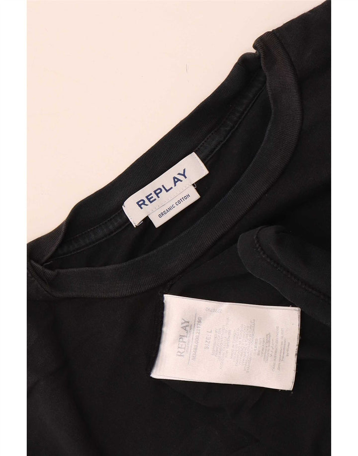 Replay Camiseta gráfica para hombre Top grande de algodón negro