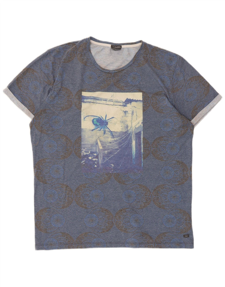Jack & Jones Camiseta gráfica para hombre Top 2XL Poliéster geométrico azul