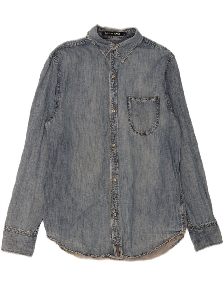 DKNY Mens Denim Shirt Large Blue Cotton