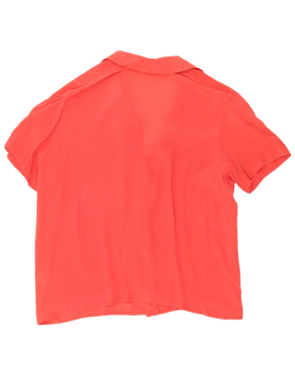 Vintage mujer camisa de manga corta blusa Reino Unido 10 pequeña seda naranja