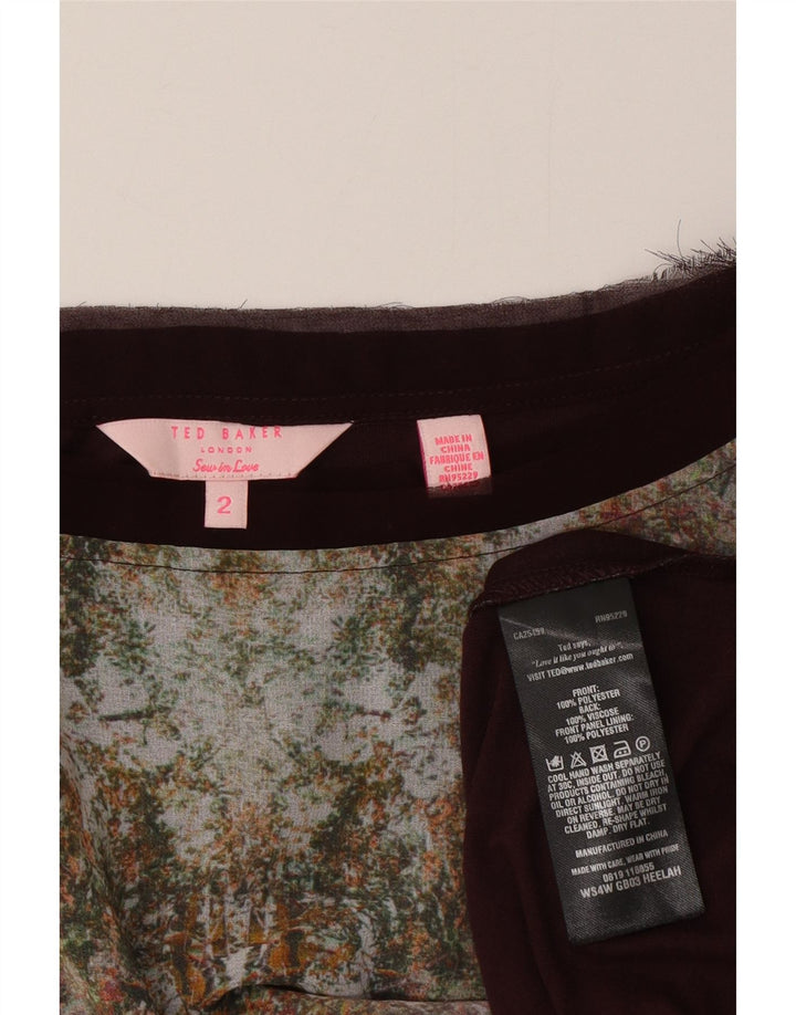 Ted Baker Camiseta gráfica extragrande para mujer talla 2 pequeña marrón floral