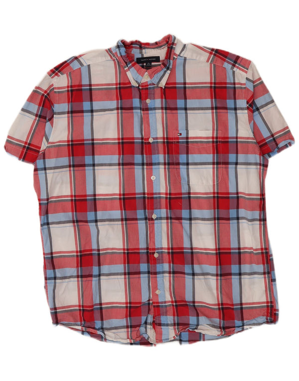Tommy Hilfiger Camisa de manga corta para hombre de corte clásico XL de algodón a cuadros rojos