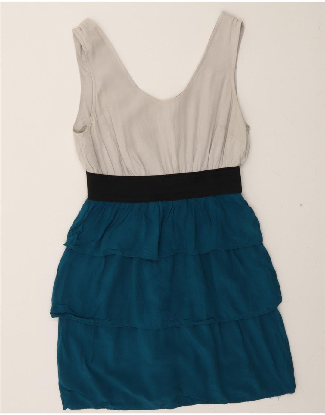 MOSSIMO Womens Sleeveless Tiered Dress UK 12 Medium Blue Colourblock Rayon Vintage Mossimo and Second-Hand Mossimo from Messina Hembry 