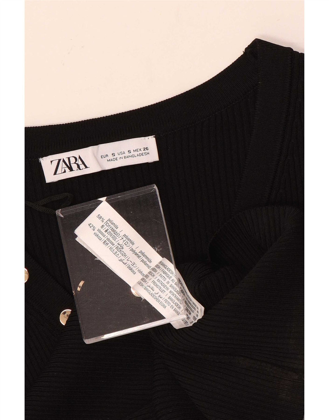 Zara Mujer Cárdigan De Manga Larga Top UK 8 Small Poliamida Negro