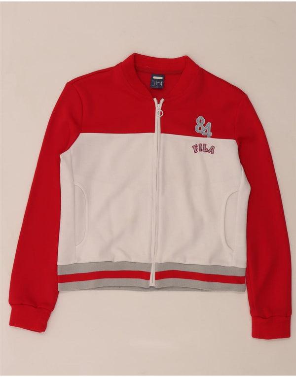 Fila Mujer Crop Chándal Top Chaqueta UK 10 Small Rojo Colorblock Poliéster