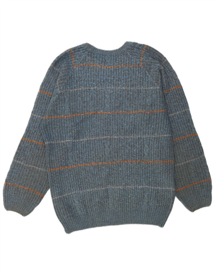 Vintage hombres cuello redondo jersey suéter IT 50 medio azul rayas