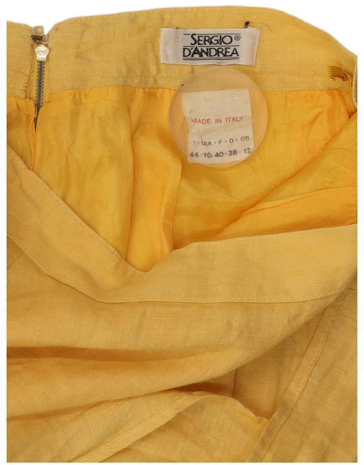 SERGIO D'ANDREA Falda midi para mujer UK 12 Medium W28 Lino amarillo