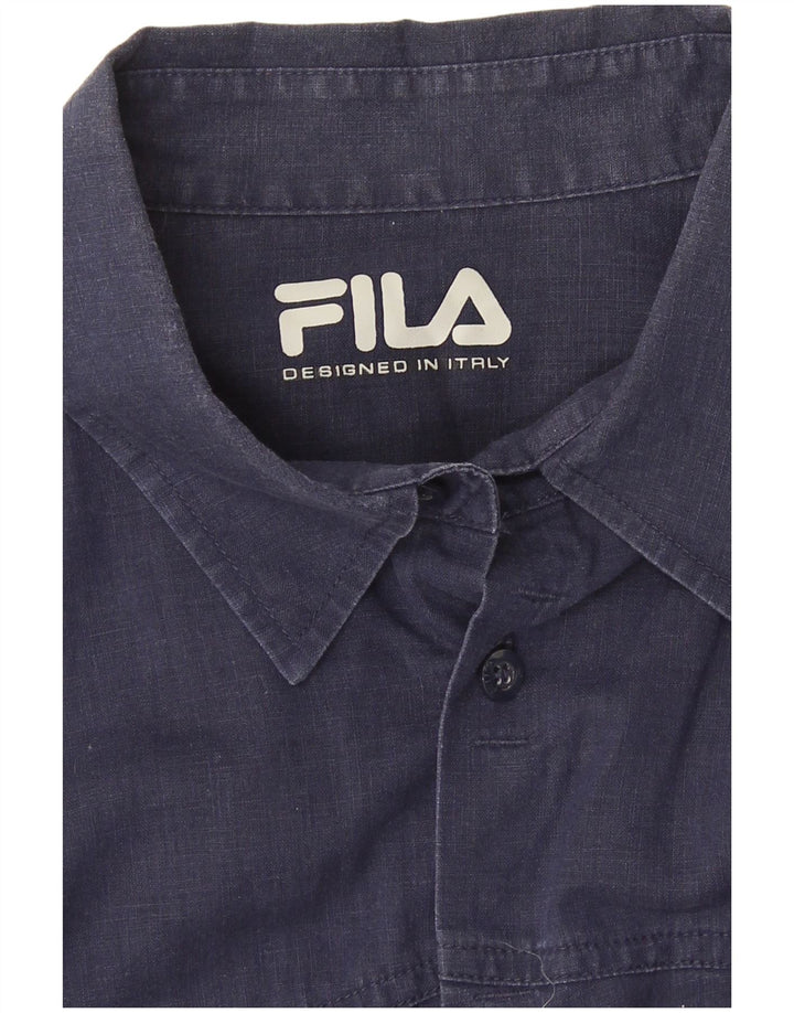 Fila Camisa Militar De Manga Corta Para Hombre Azul Marino Mediano