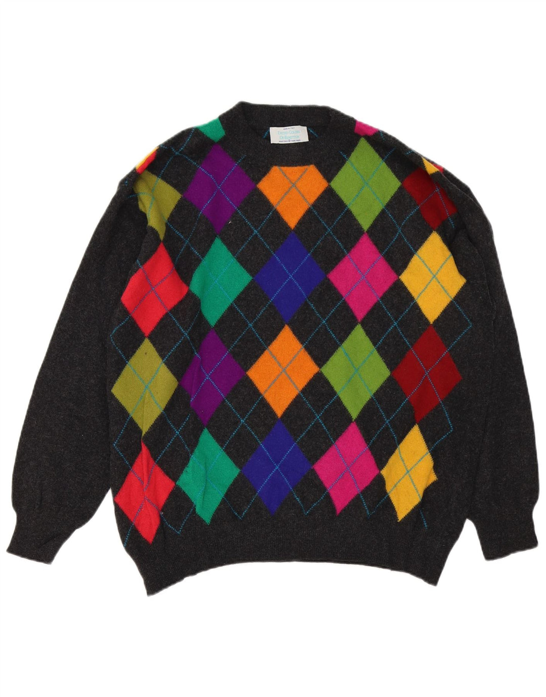 Benetton Jersey De Cuello Redondo IT 50 Gris Medio Argyle/Diamond