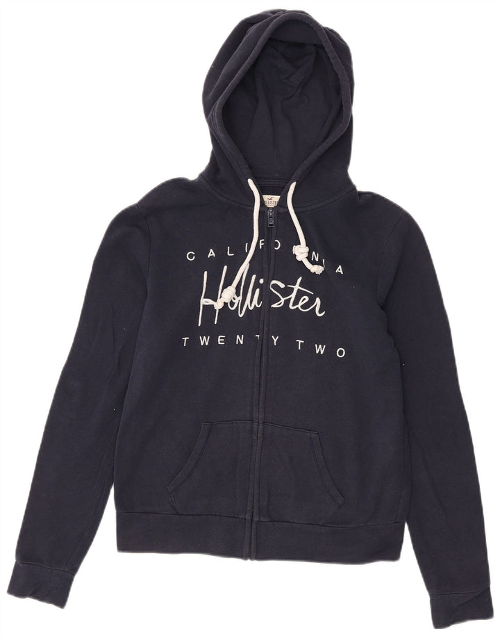 HOLLISTER Suéter con capucha y cremallera gráfica para mujer UK 10 Small Azul marino Algodón