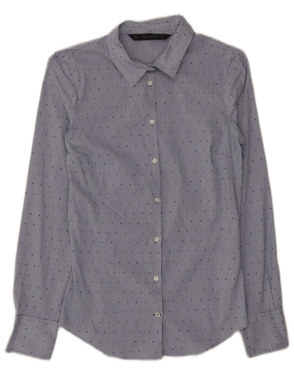 Zara Mujer Camisa UK 8 Small Azul Rayas Algodón