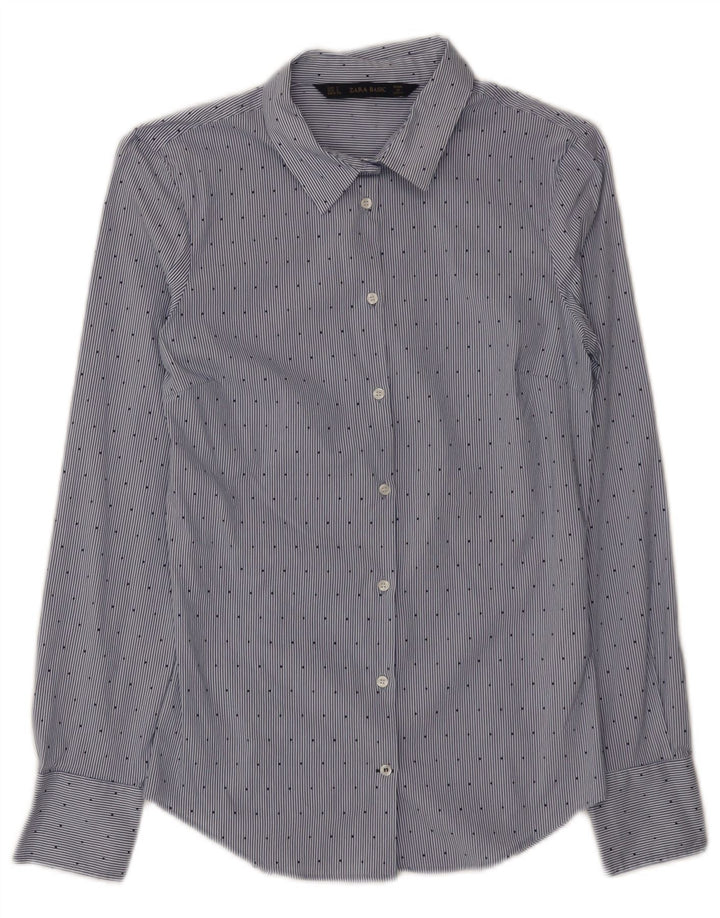 Zara Mujer Camisa UK 8 Small Azul Rayas Algodón