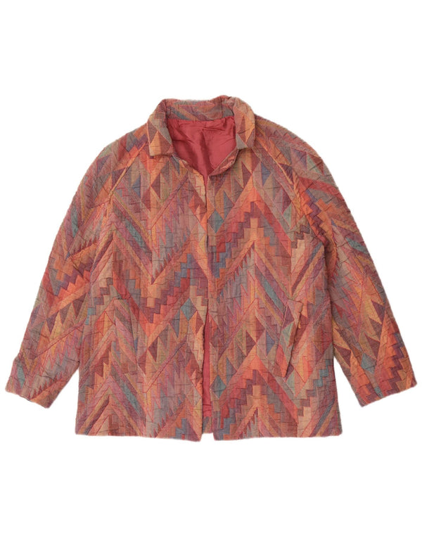 Vintage mujer abierta blazer chaqueta Reino Unido 12 medio multicolor geométrico