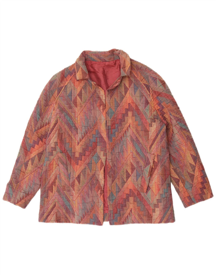 Vintage mujer abierta blazer chaqueta Reino Unido 12 medio multicolor geométrico
