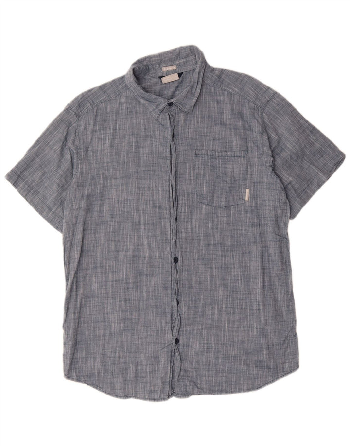 Camisa Columbia de manga corta y ajuste regular para hombre, algodón azul grande