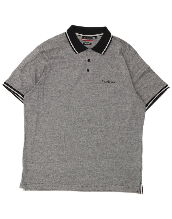 Pierre Cardin Polo de corte regular para hombre de algodón gris a rayas grandes