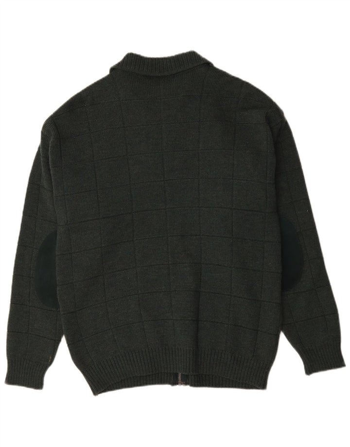 Marks & Spencer Cárdigan St. Michael para hombre, suéter pequeño de lana a cuadros verdes