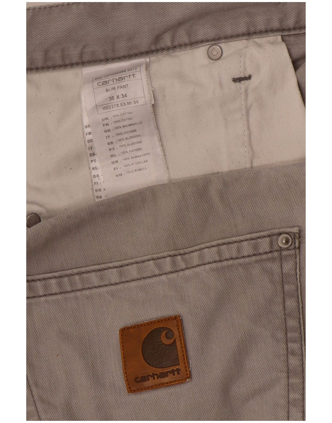 CARHARTT Pantalones informales ajustados para hombre W36 L34 Algodón gris