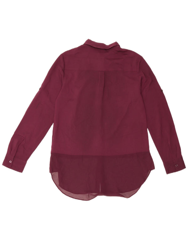Dkny Blusa tipo camisa larga de gran tamaño para mujer UK 6 XS Poliéster burdeos