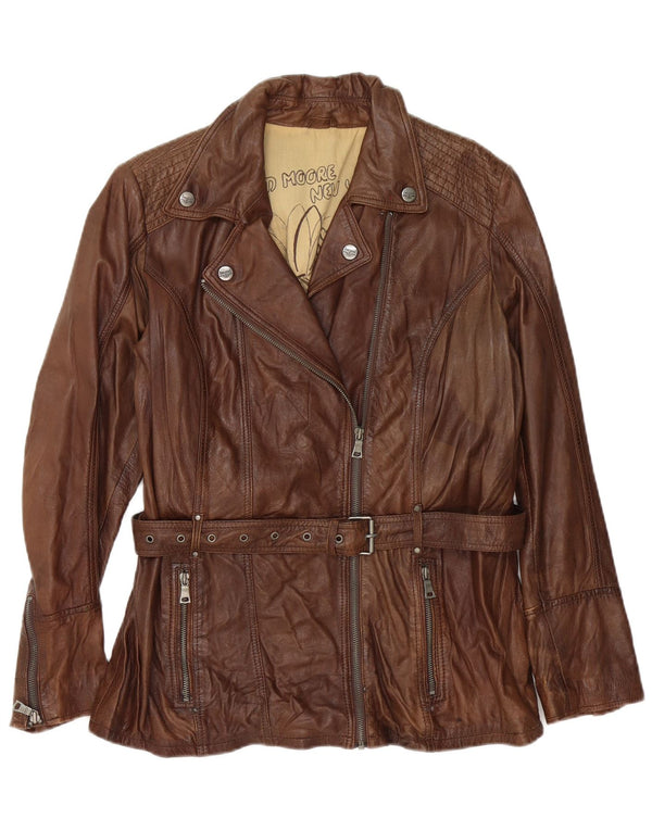 David Moore Chaqueta motera de cuero para mujer Reino Unido 46 Grande Marrón