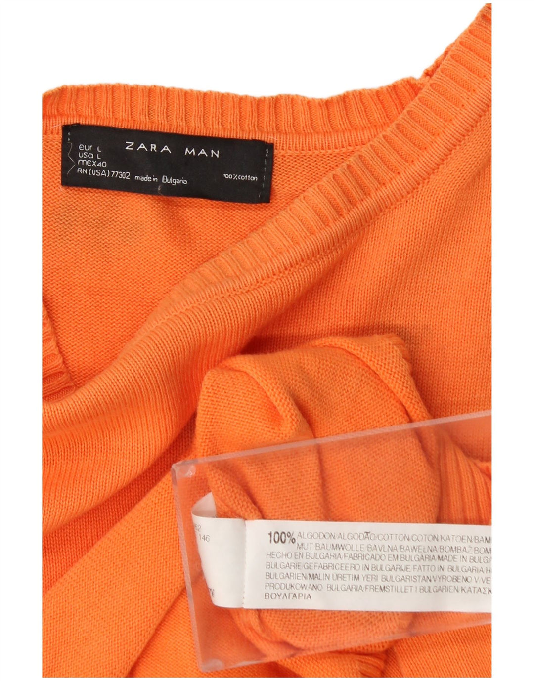 Zara Hombre Jersey Con Cuello Barco Jersey Grande Naranja Algodón