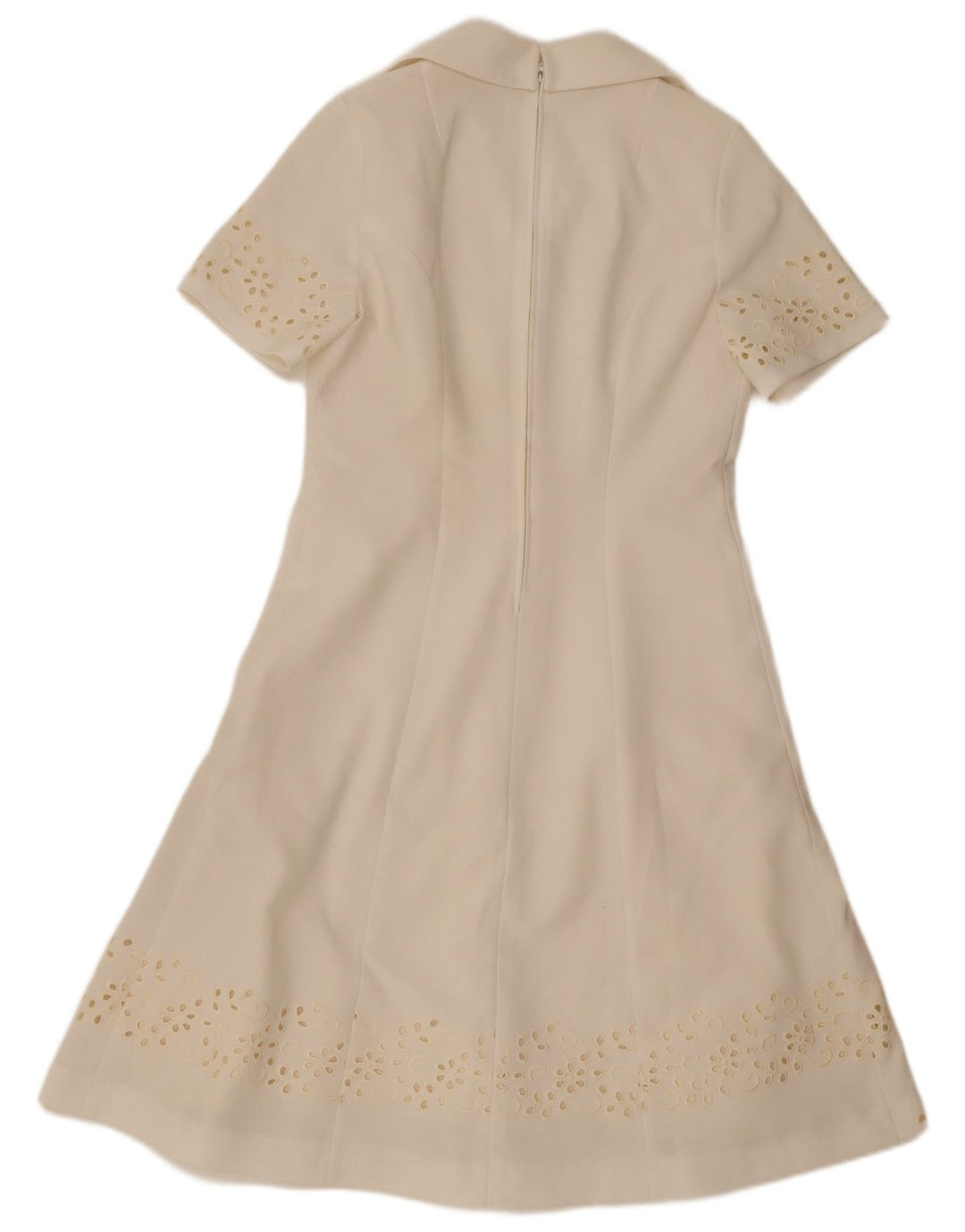 Vintage mujer A-Line vestido IT 42 poliéster floral blanco medio